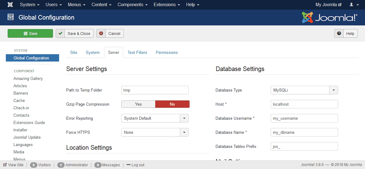 Joomla Database Configuration