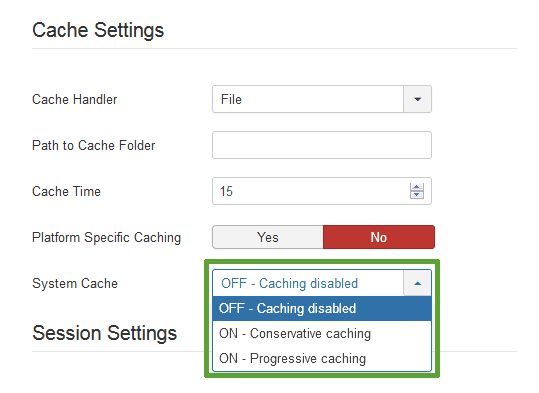 Joomla Cache Settings