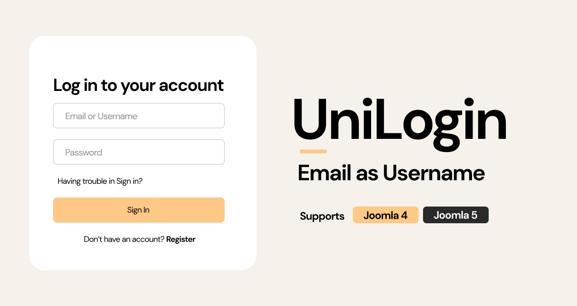 UniLogin Joomla Plugin: Email as Username