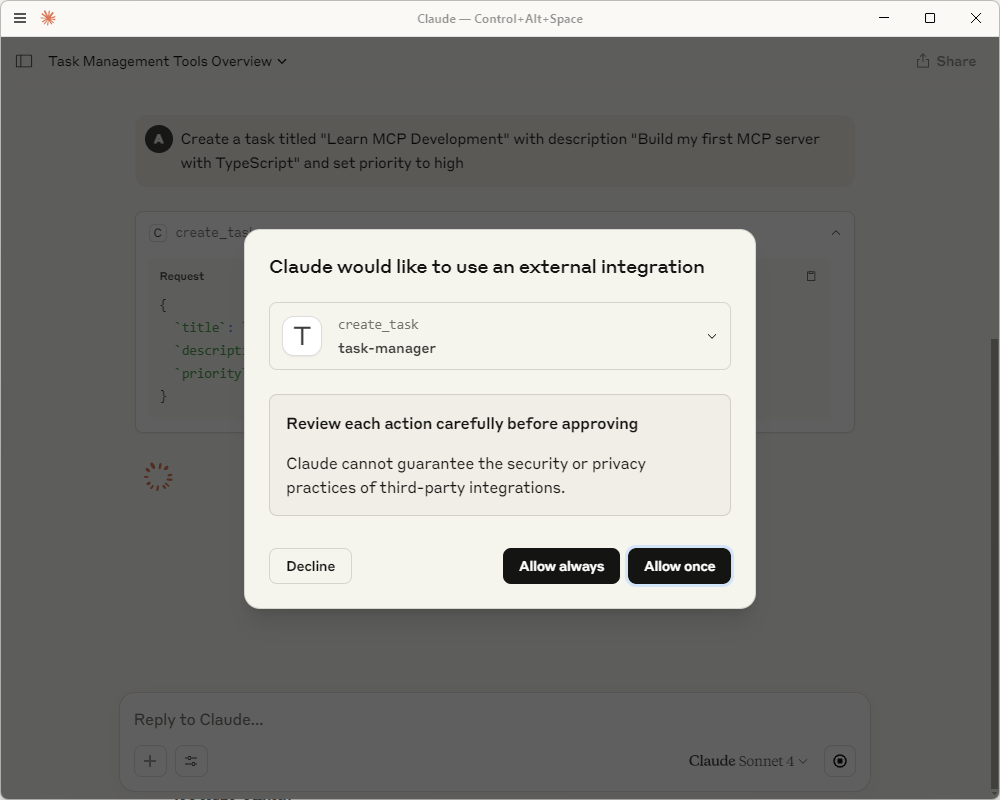 How to Build Your First MCP Server with TypeScript in 2025: The Complete Beginner's Guide 6 first task approval
